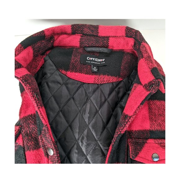Coffee Shop Brand Woman/Teenager Size M Buffalo Plaid Red Black Wool Jacket - Picture 7 of 8
